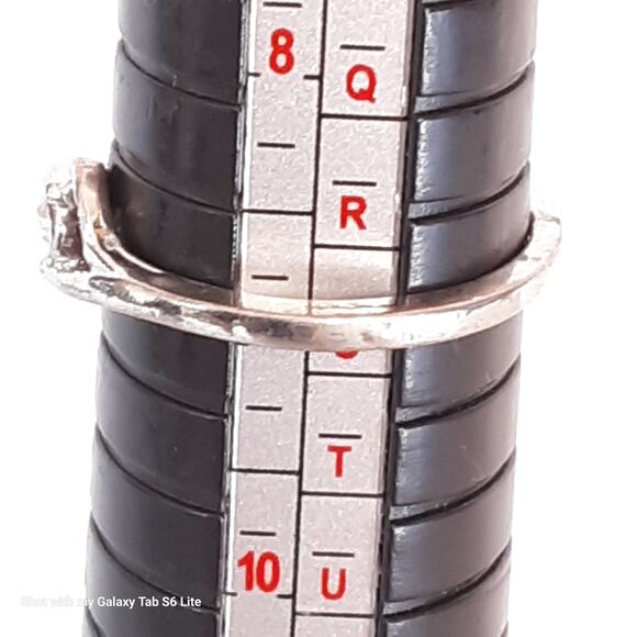 Slender Ring Silver Tone Metal Cradling Single Clear Stone - Picture 10 of 10